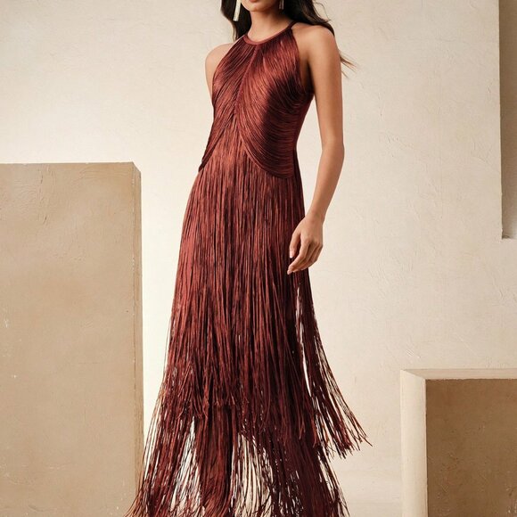 Redwood Elegant Women's Bohemian Fringe Maxi Dress - Picture 6 of 7